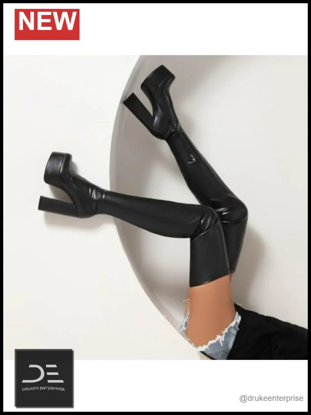 Over-the-Knee Boots Thigh High Block Heel 14cm Platform Round Toe Zip Closure